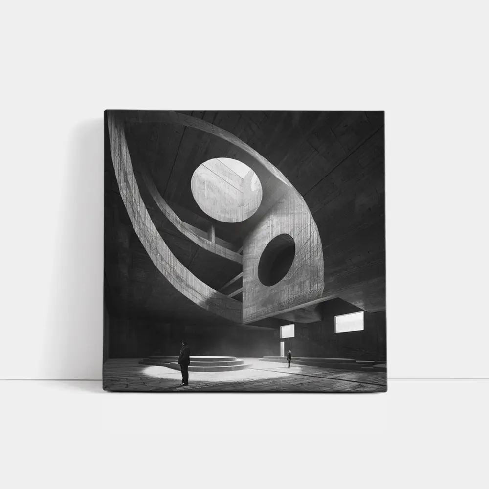 Brutalist Concrete Interior Architecture Black White – Wall Art