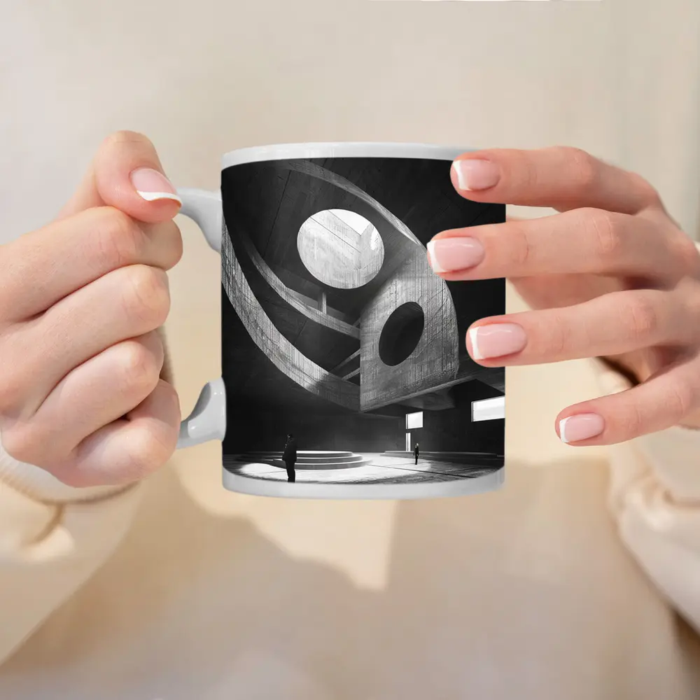 Brutalist Concrete Interior Architecture Black White – Mugs