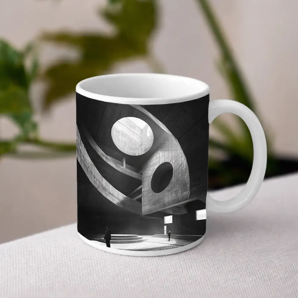 Brutalist Concrete Interior Architecture Black White – Mugs
