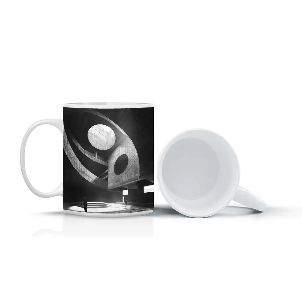 Brutalist Concrete Interior Architecture Black White – Mugs
