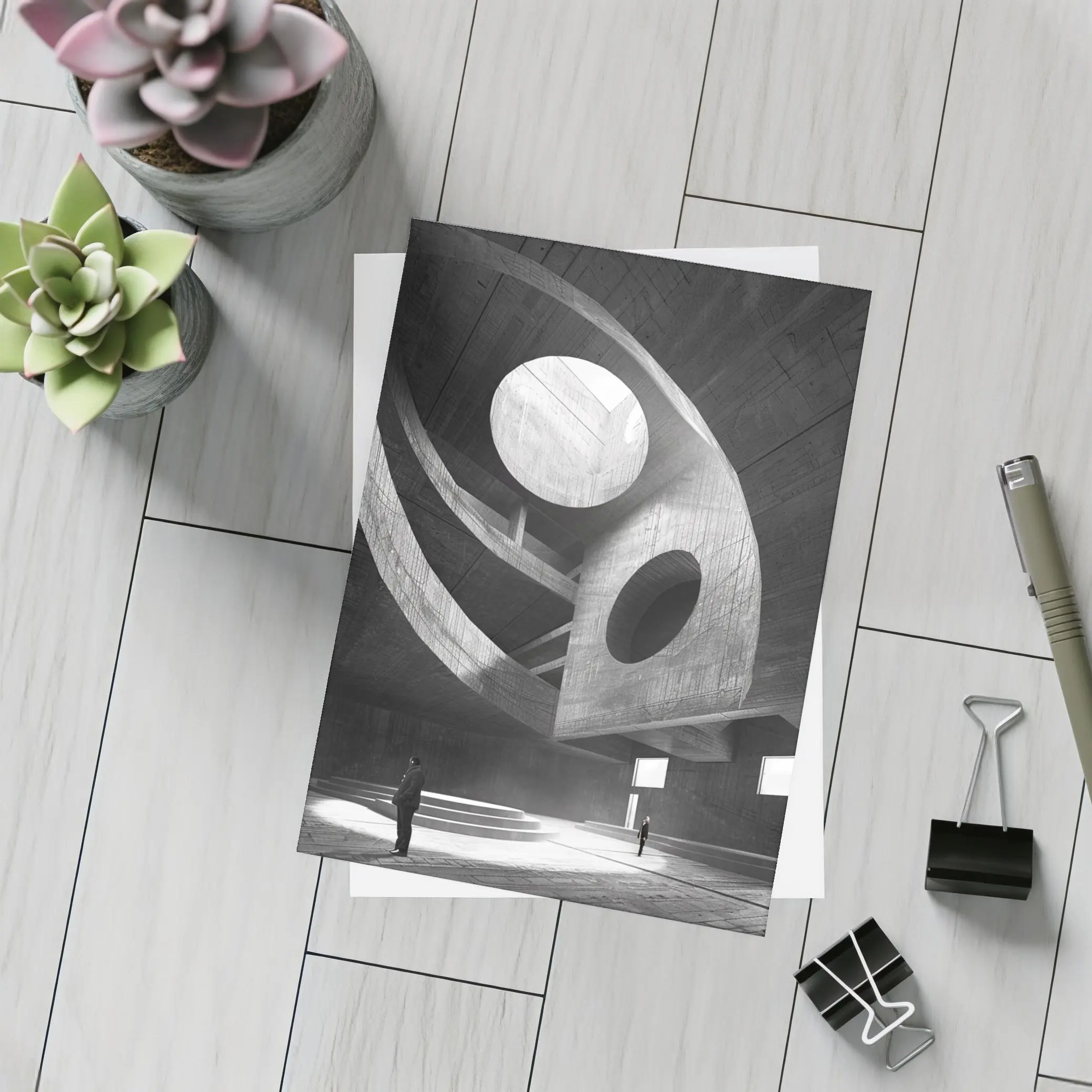 Brutalist Concrete Interior Architecture Black White – Postcards