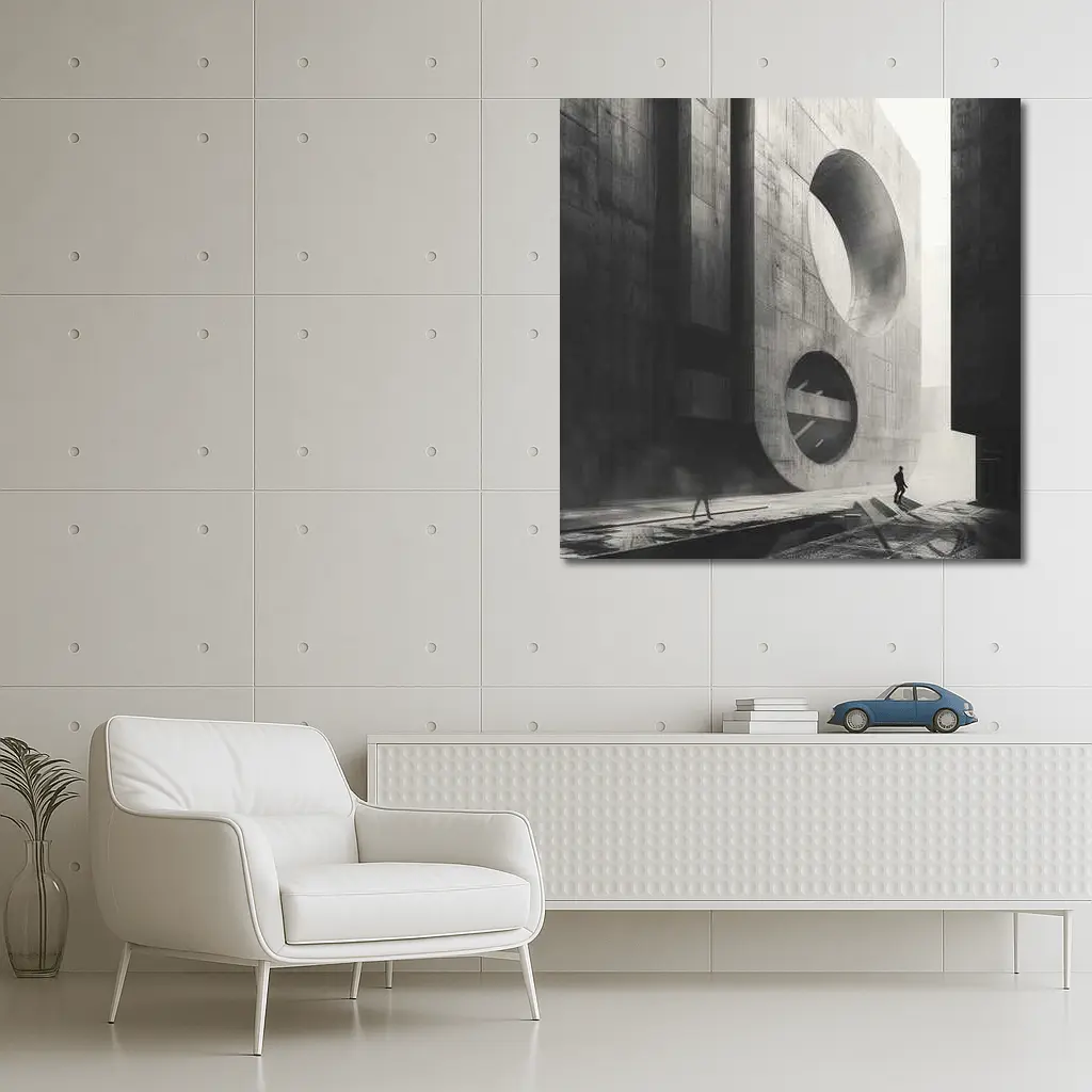 Brutalist Concrete Architecture Black White Monochrome – Wall Art