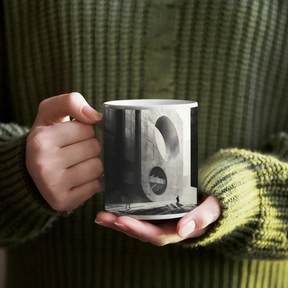 Brutalist Concrete Architecture Black White Monochrome – Mugs