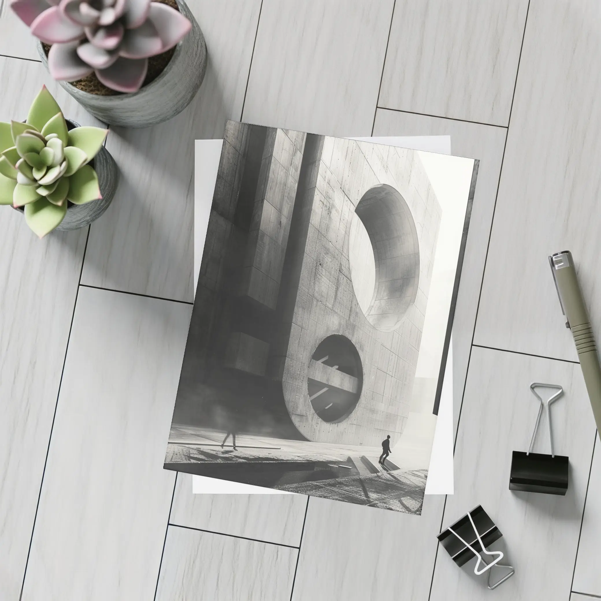 Brutalist Concrete Architecture Black White Monochrome – Postcards