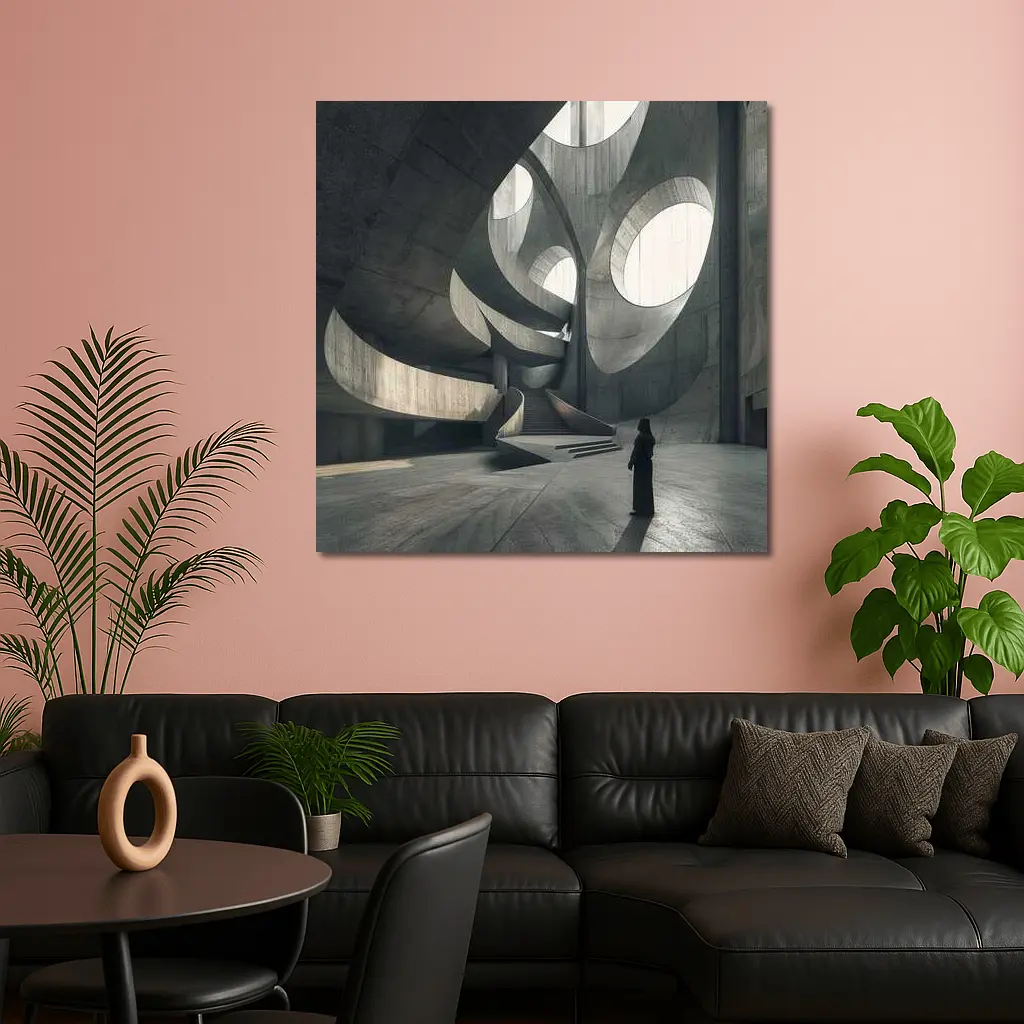 Brutalist Concrete Interior Curved Architecture Figure – Wall Art