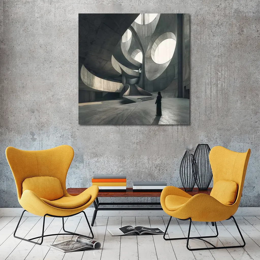 Brutalist Concrete Interior Curved Architecture Figure – Wall Art