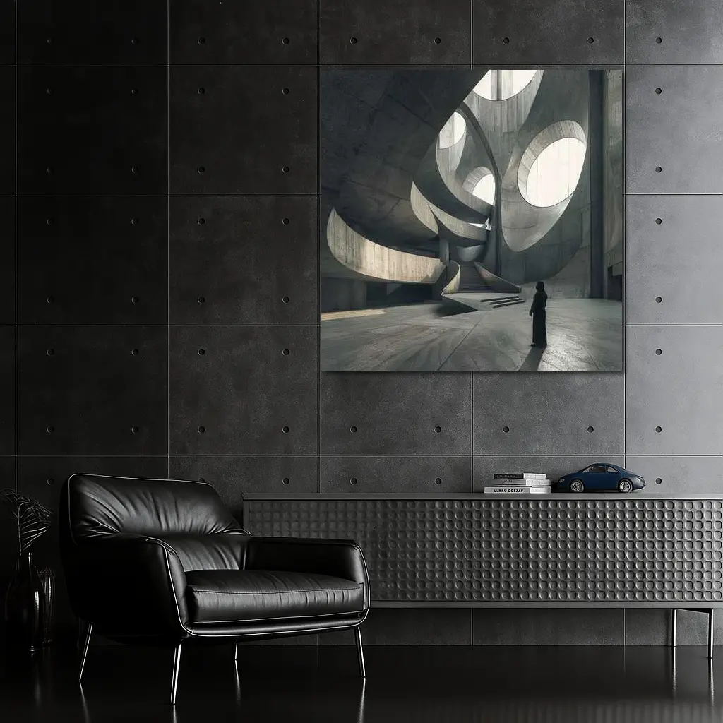 Brutalist Concrete Interior Curved Architecture Figure – Wall Art