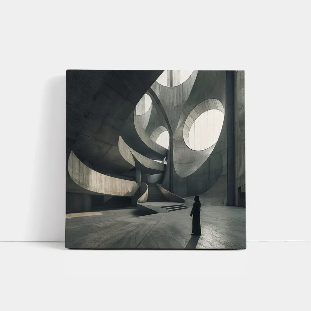 Brutalist Concrete Interior Curved Architecture Figure – Wall Art