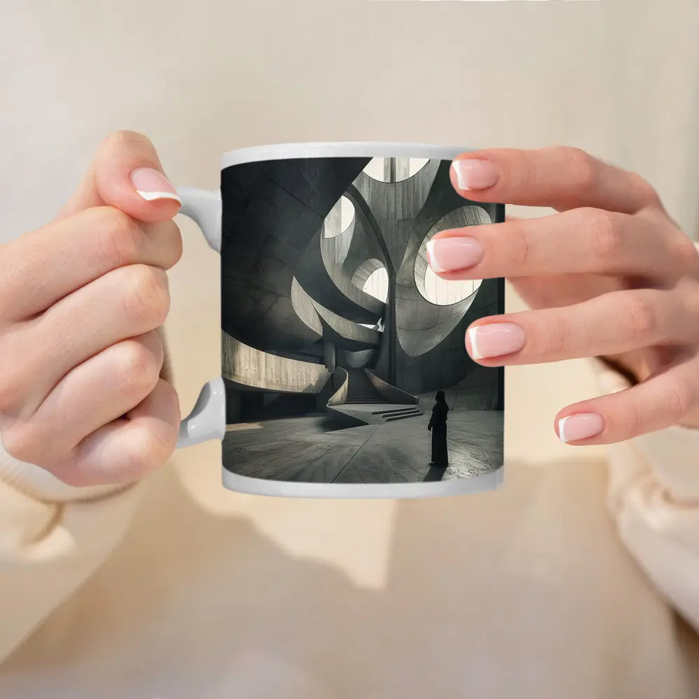Brutalist Concrete Interior Curved Architecture Figure – Mugs
