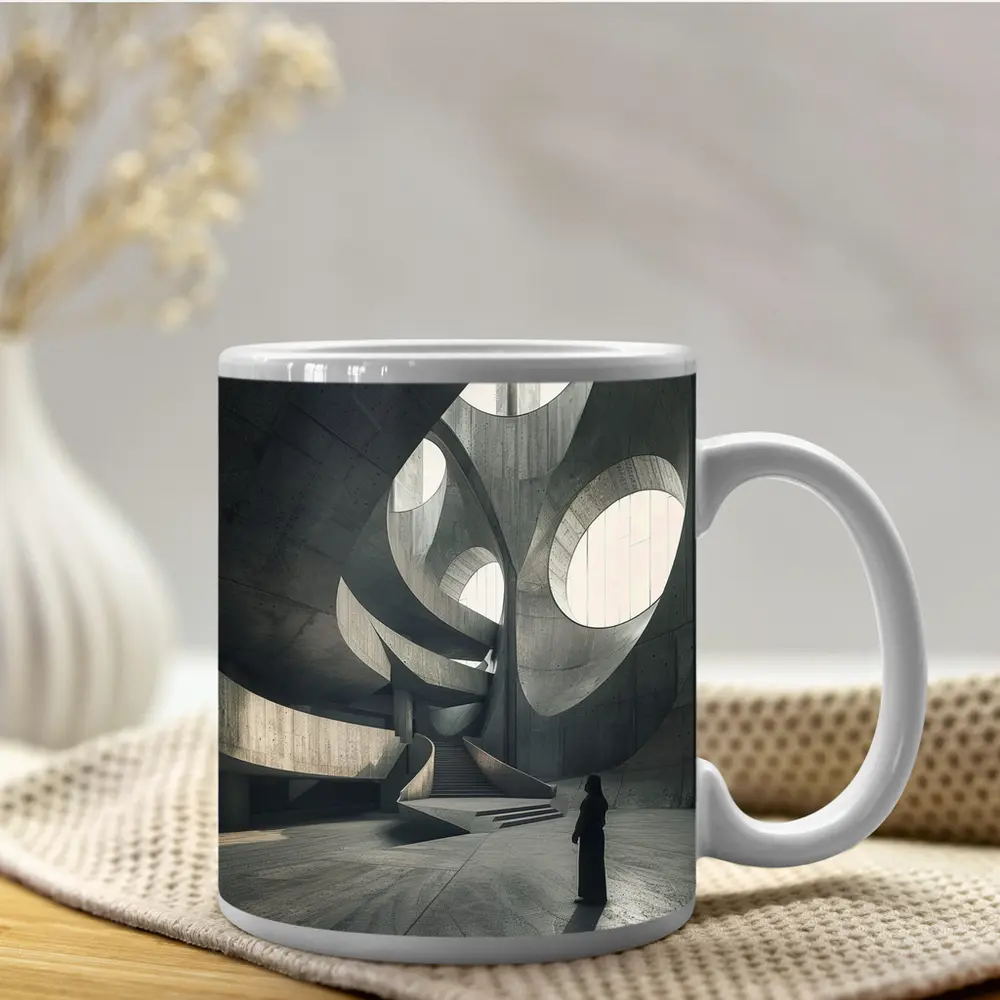 Brutalist Concrete Interior Curved Architecture Figure – Mugs