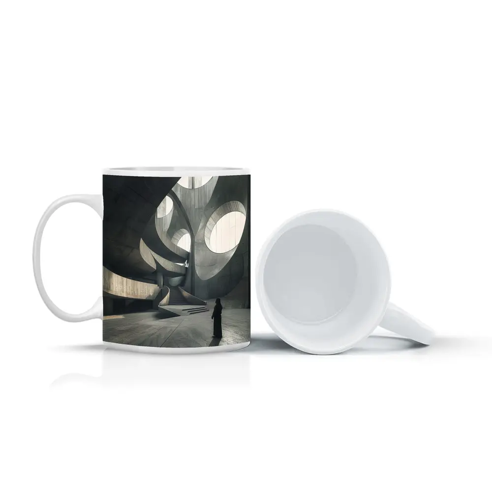 Brutalist Concrete Interior Curved Architecture Figure – Mugs