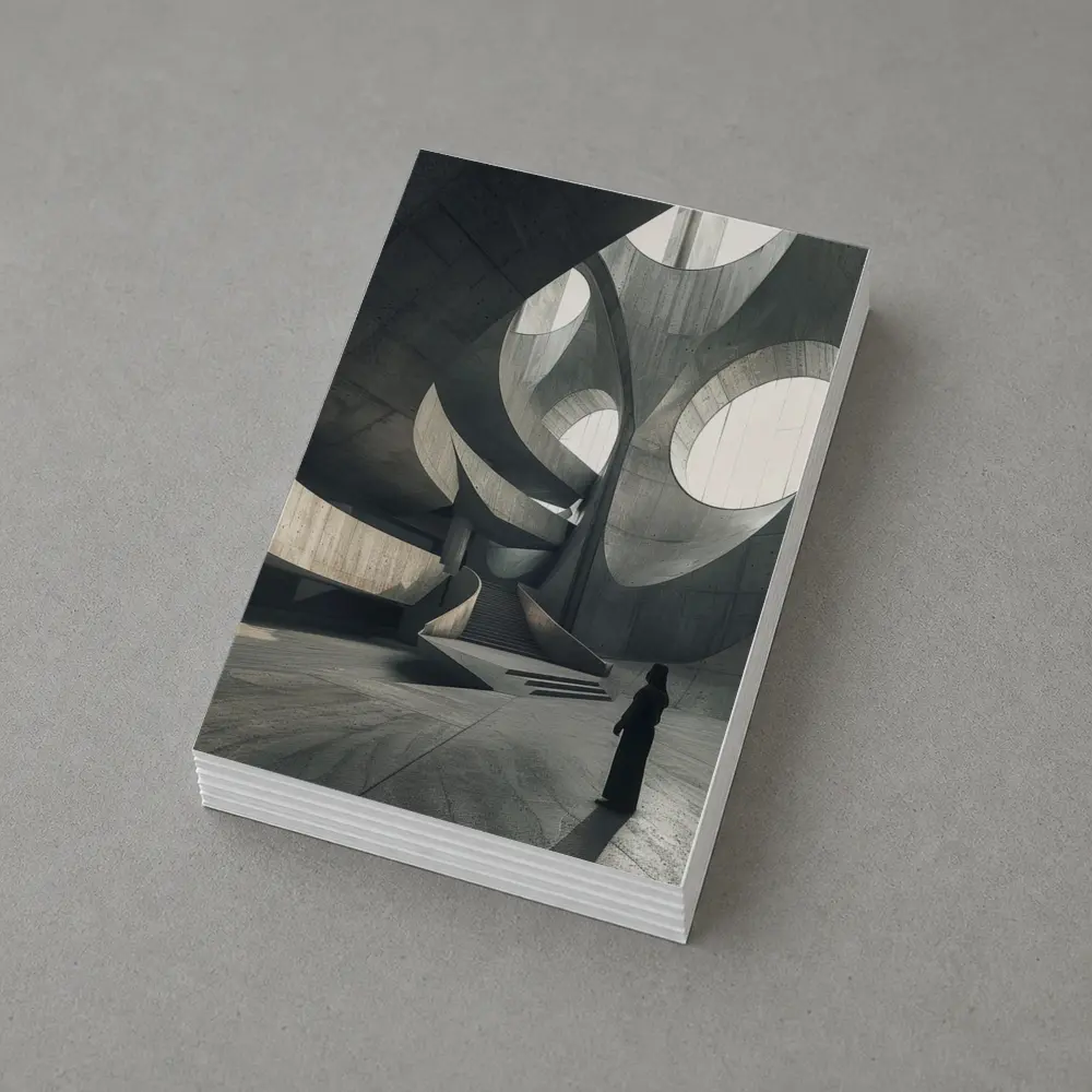 Brutalist Concrete Interior Curved Architecture Figure – Postcards