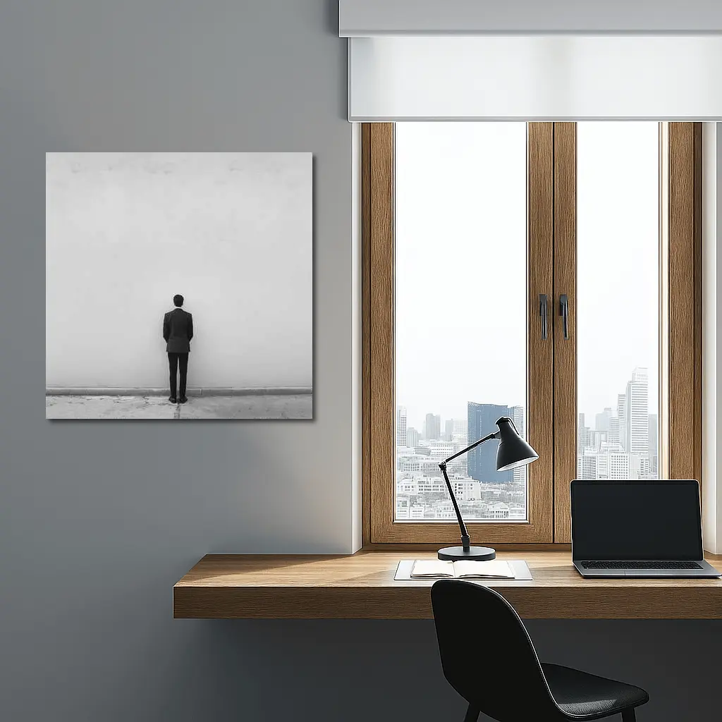 Man in Suit Standing Against White Wall – Wall Art