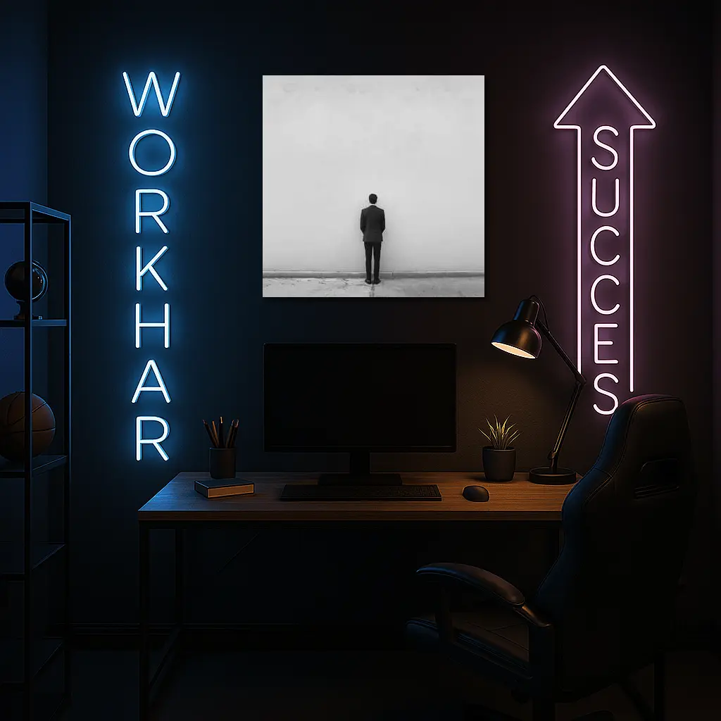 Man in Suit Standing Against White Wall – Wall Art