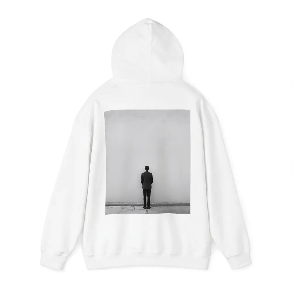Man in Suit Standing Against White Wall – Hoodies