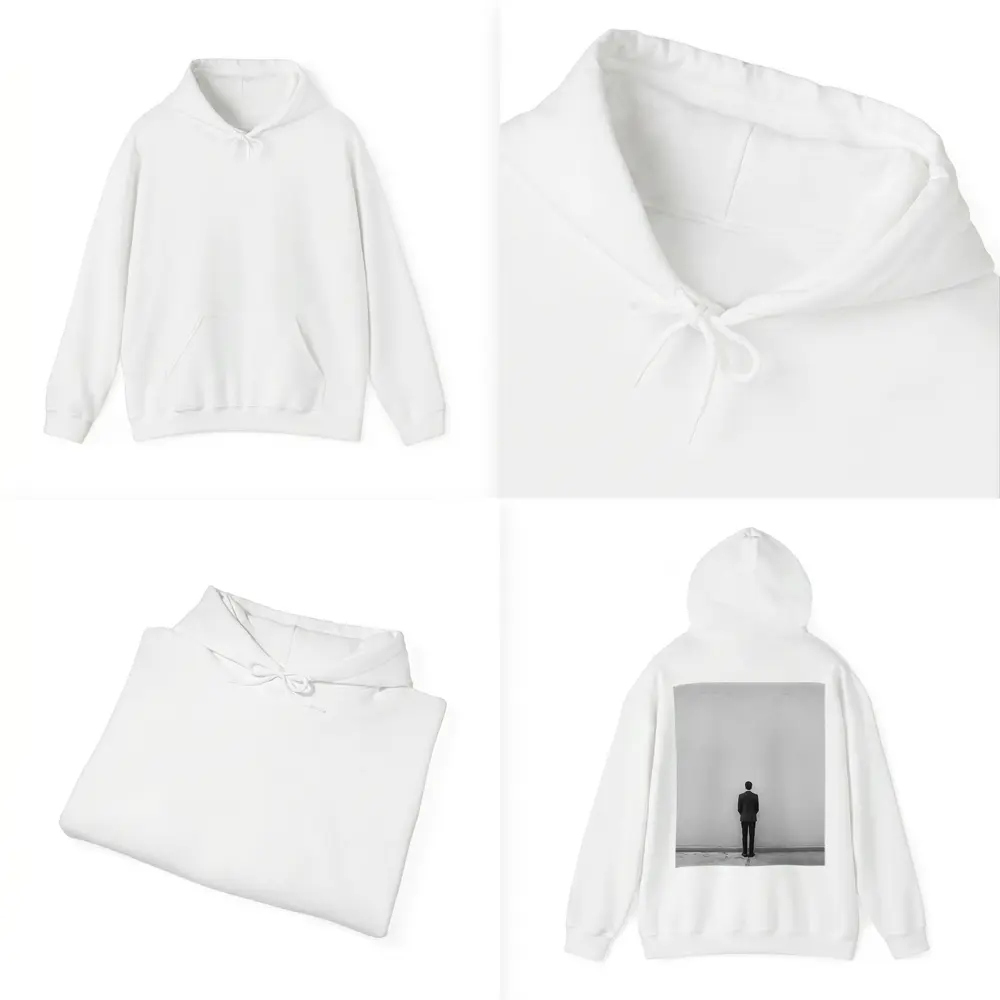 Man in Suit Standing Against White Wall – Hoodies