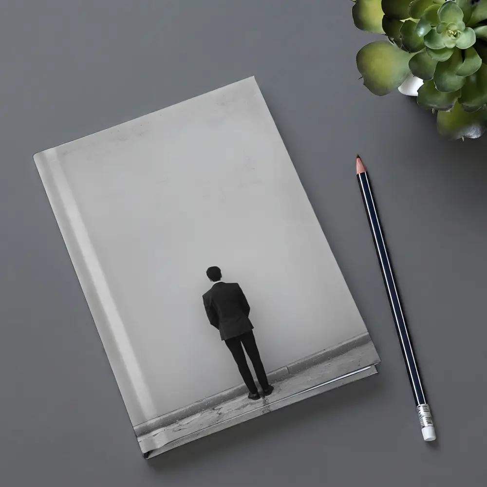 Man in Suit Standing Against White Wall – Notebooks