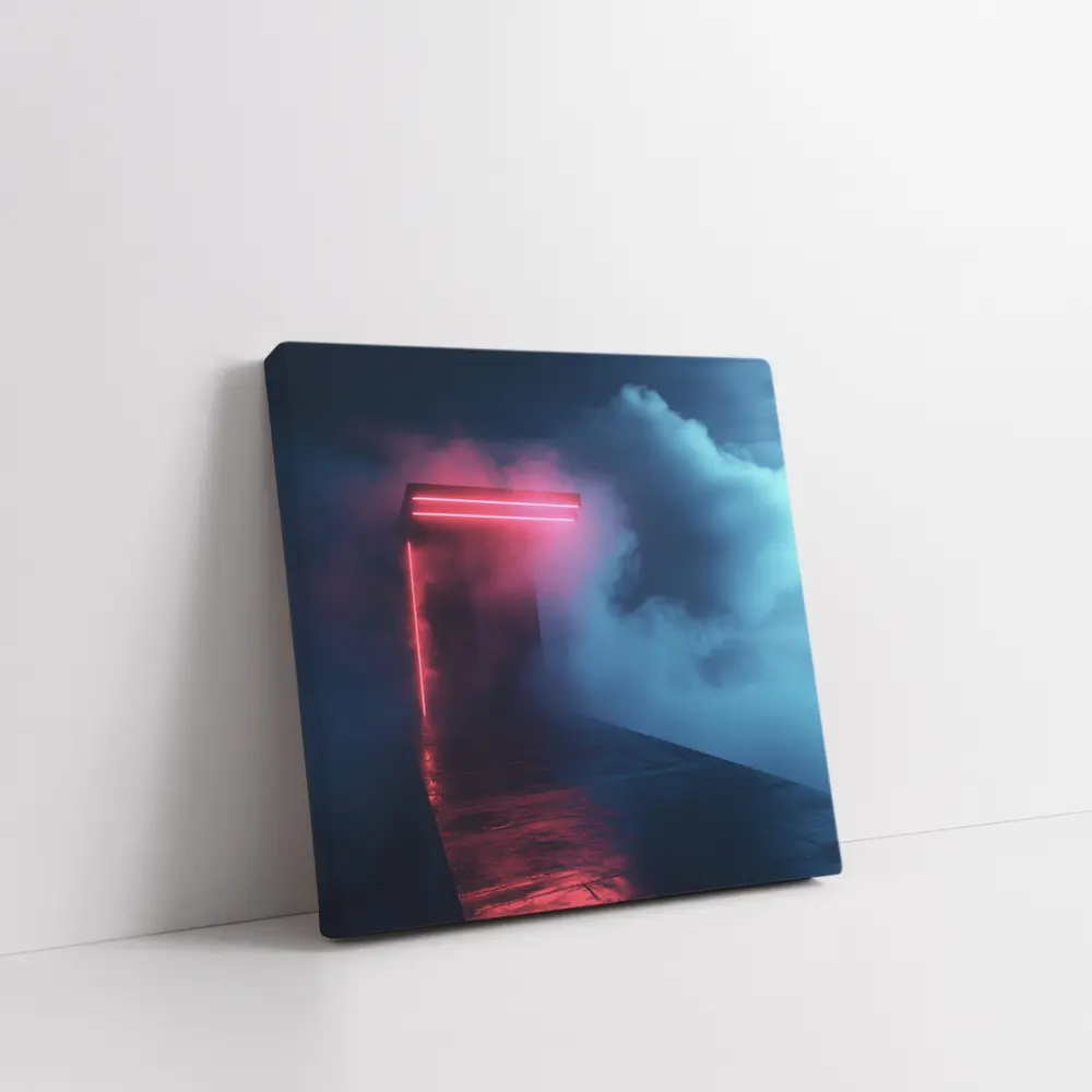 Neon Red Portal Glowing Through Dark Clouds – Wall Art