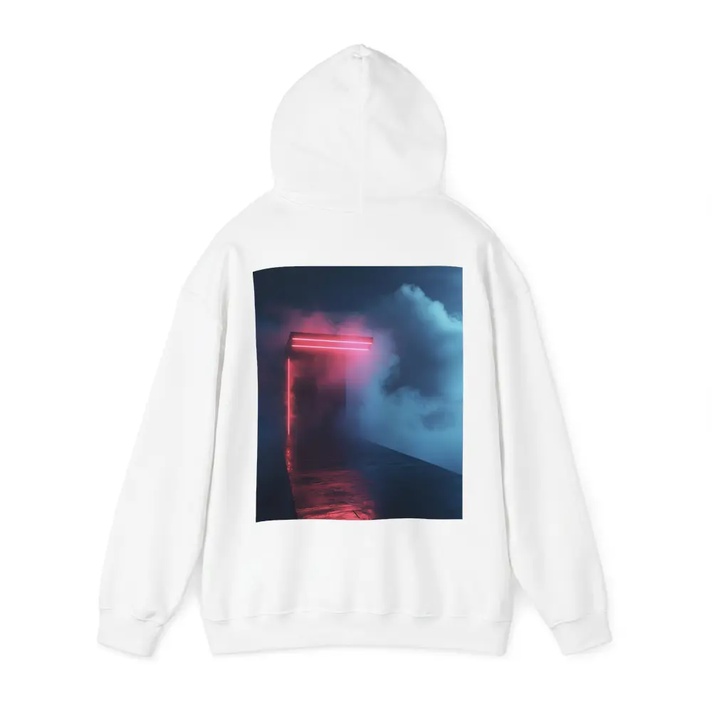 Neon Red Portal Glowing Through Dark Clouds – Hoodies