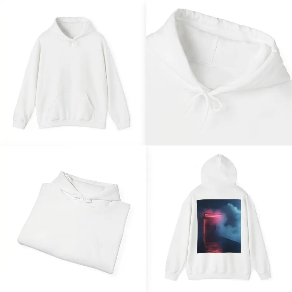 Neon Red Portal Glowing Through Dark Clouds – Hoodies