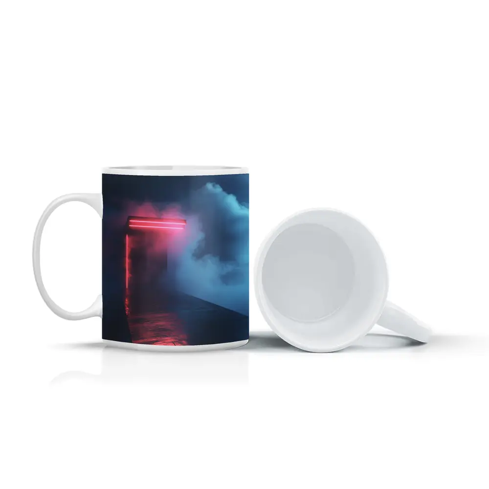 Neon Red Portal Glowing Through Dark Clouds – Mugs