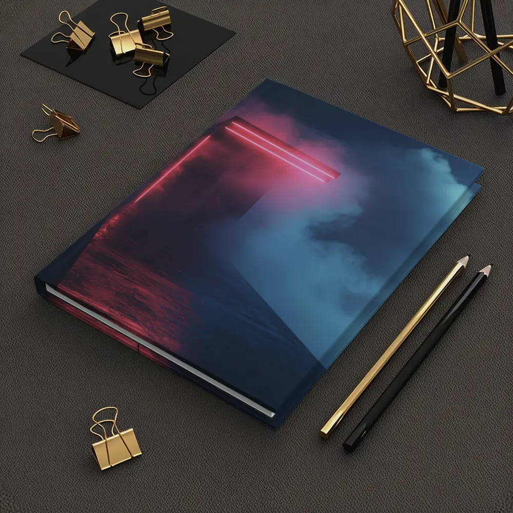 Neon Red Portal Glowing Through Dark Clouds – Notebooks