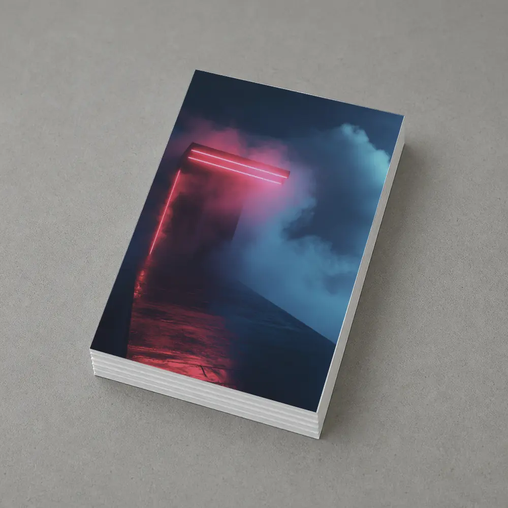 Neon Red Portal Glowing Through Dark Clouds – Postcards