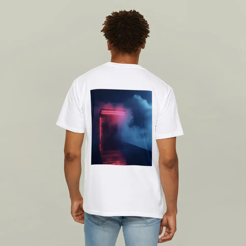 Neon Red Portal Glowing Through Dark Clouds – T-Shirts