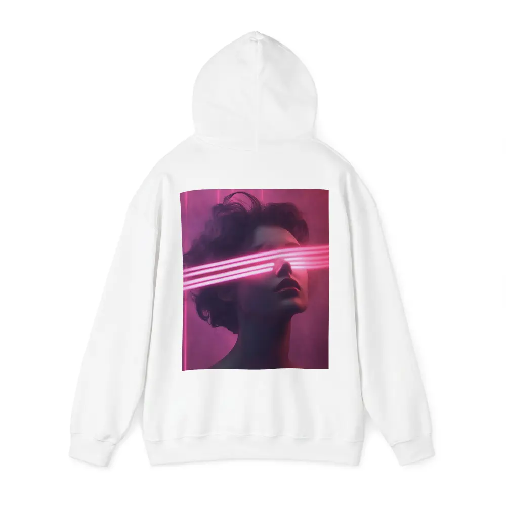Woman With Neon Laser Beams Pink Background – Hoodies