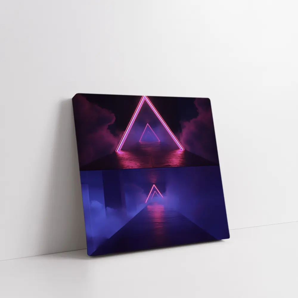 Neon Triangle Portal Dark Smoky Tunnel – Wall Art