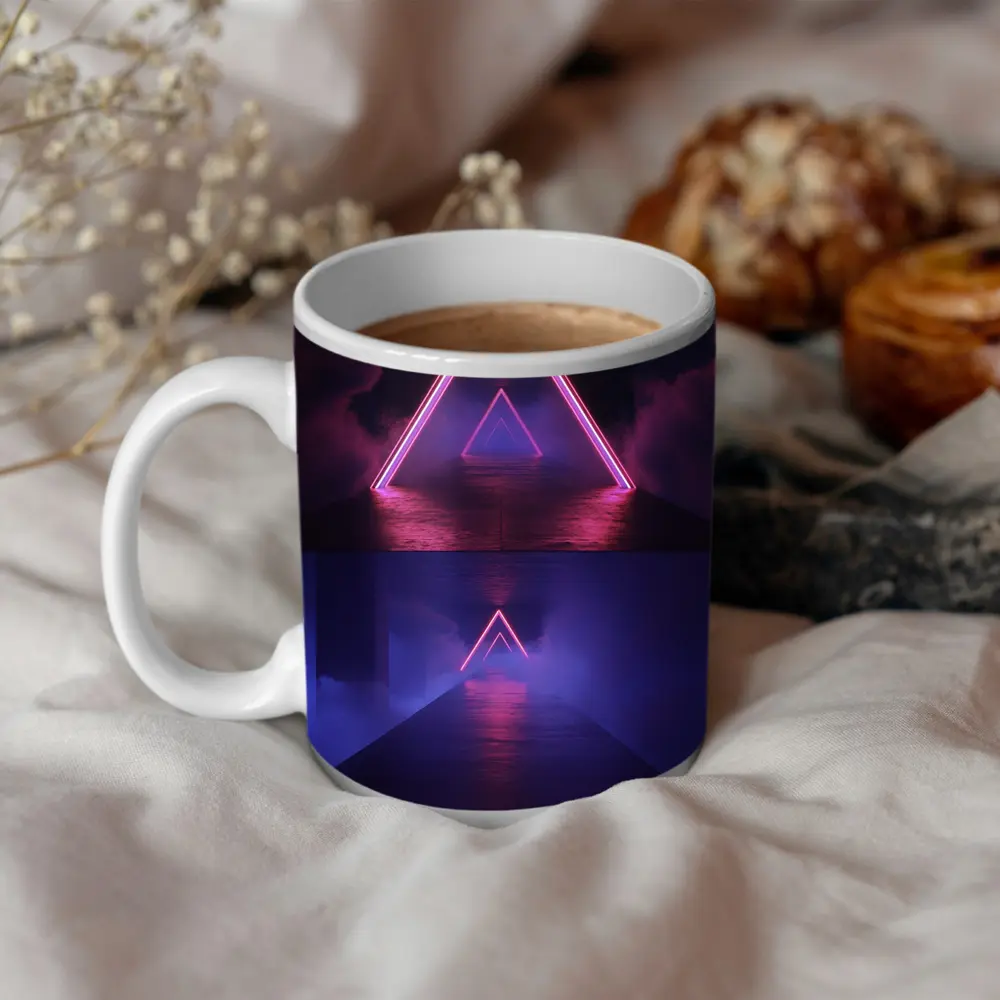 Neon Triangle Portal Dark Smoky Tunnel – Mugs