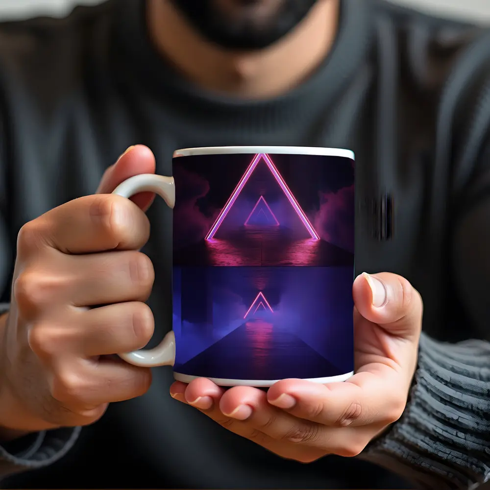 Neon Triangle Portal Dark Smoky Tunnel – Mugs