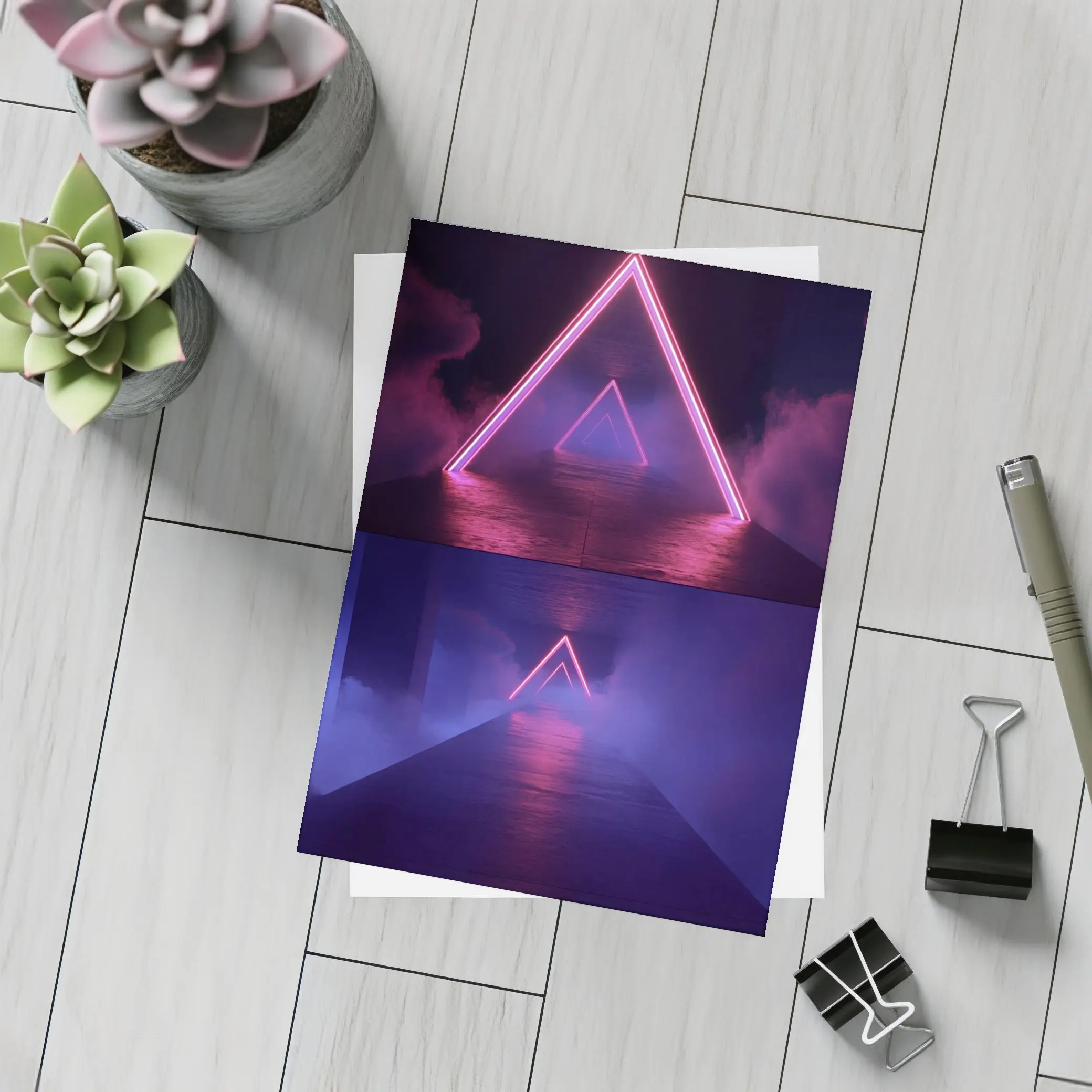 Neon Triangle Portal Dark Smoky Tunnel – Postcards
