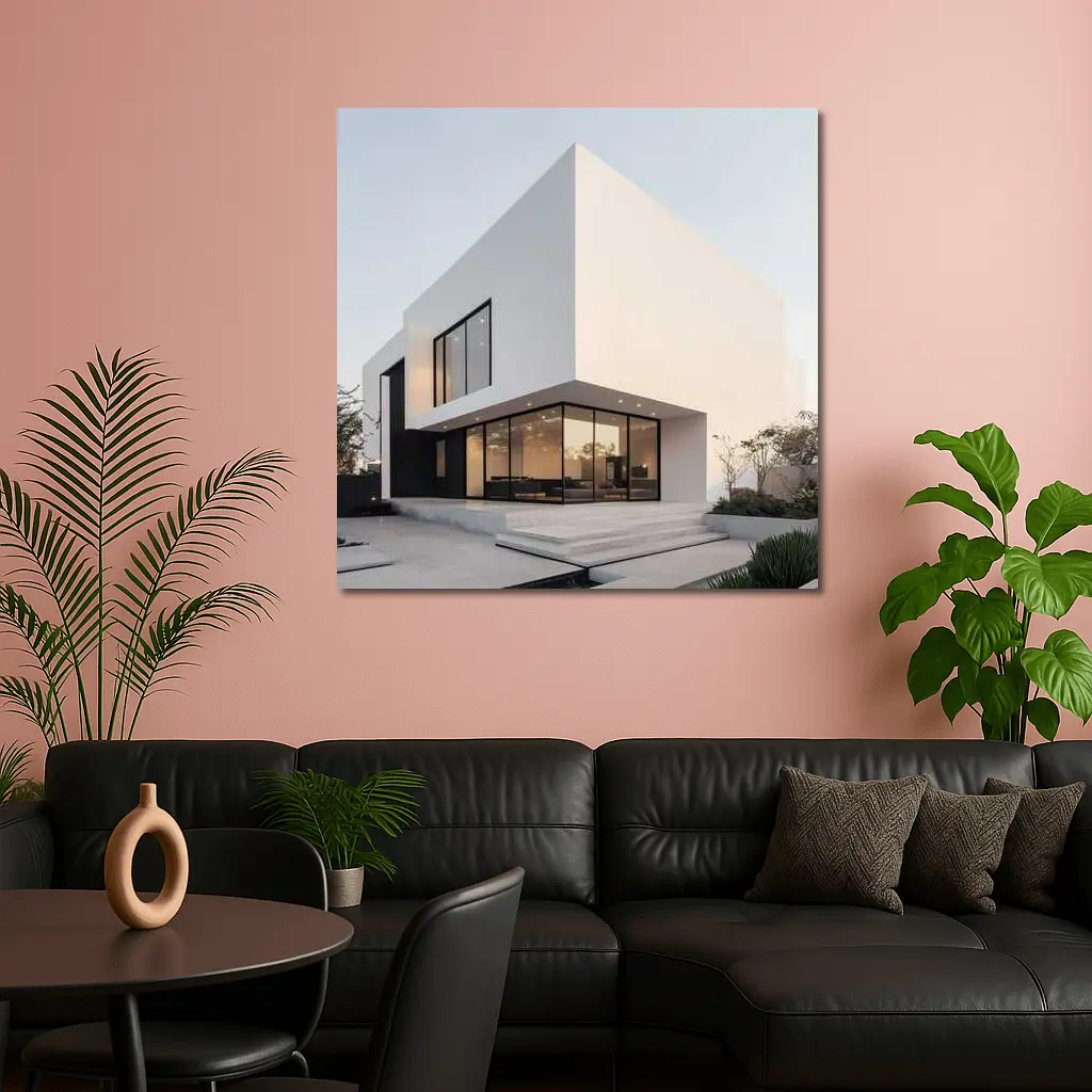 Modern White Minimalist Architecture House Exterior – Wall Art