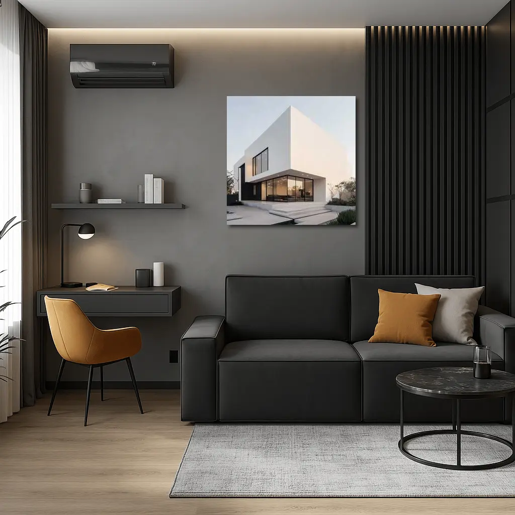 Modern White Minimalist Architecture House Exterior – Wall Art