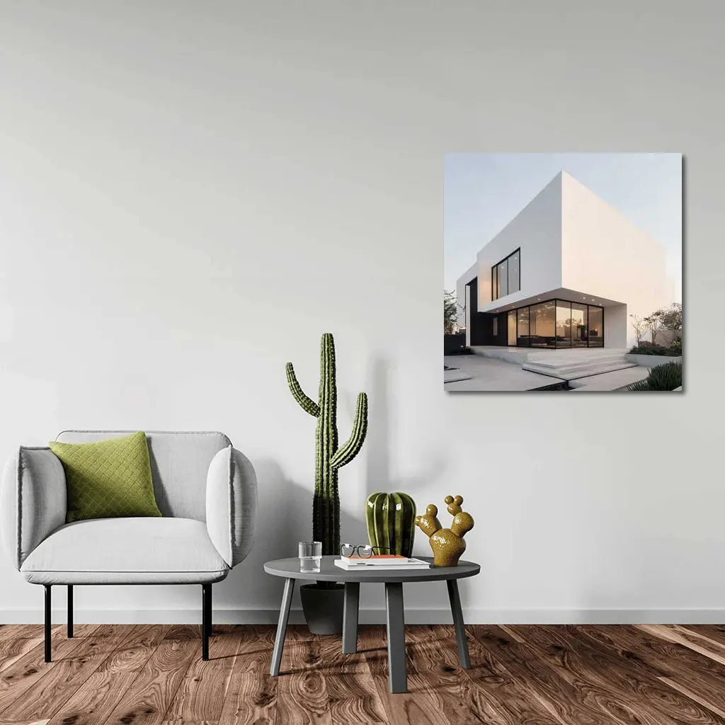 Modern White Minimalist Architecture House Exterior – Wall Art