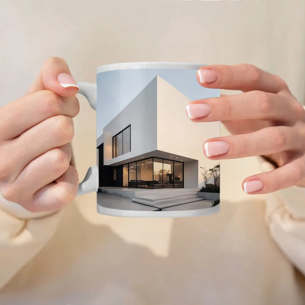 Modern White Minimalist Architecture House Exterior – Mugs