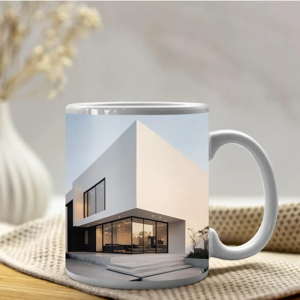Modern White Minimalist Architecture House Exterior – Mugs