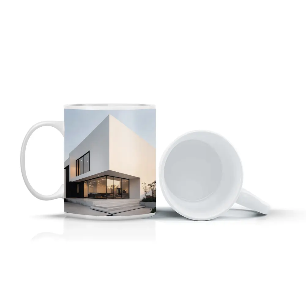 Modern White Minimalist Architecture House Exterior – Mugs