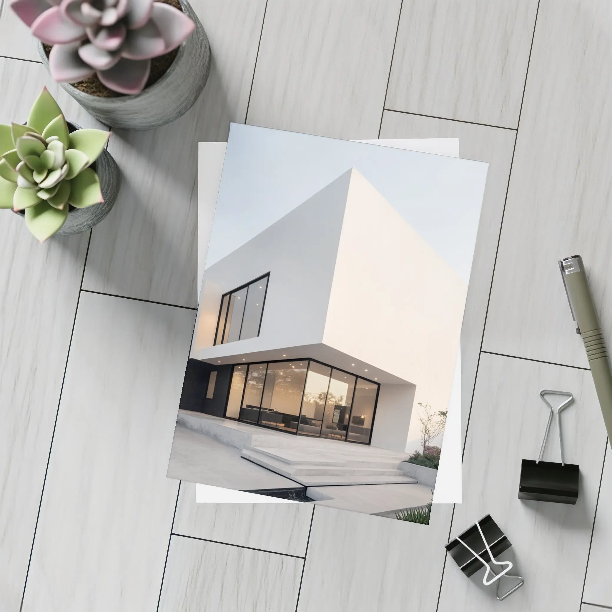 Modern White Minimalist Architecture House Exterior – Postcards