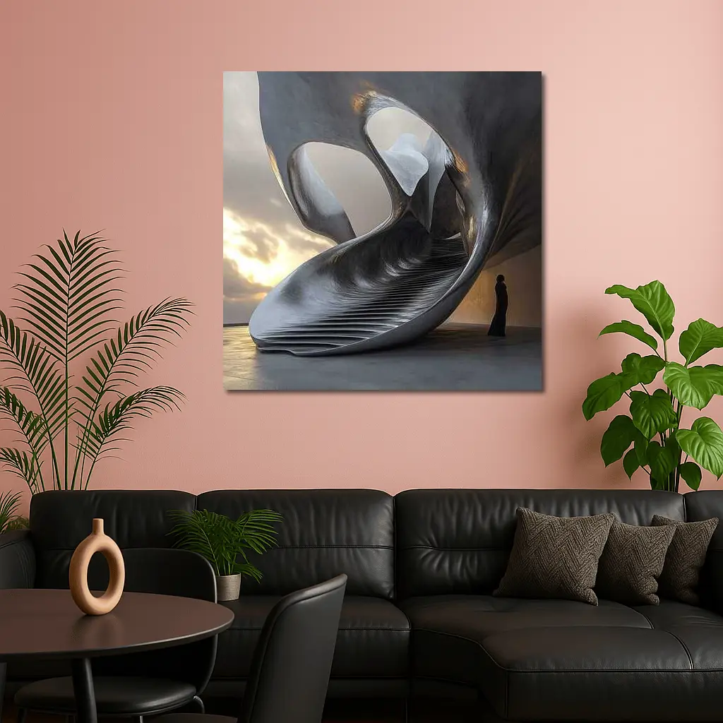 Abstract Sculptural Architecture Human Figure Sunset – Wall Art