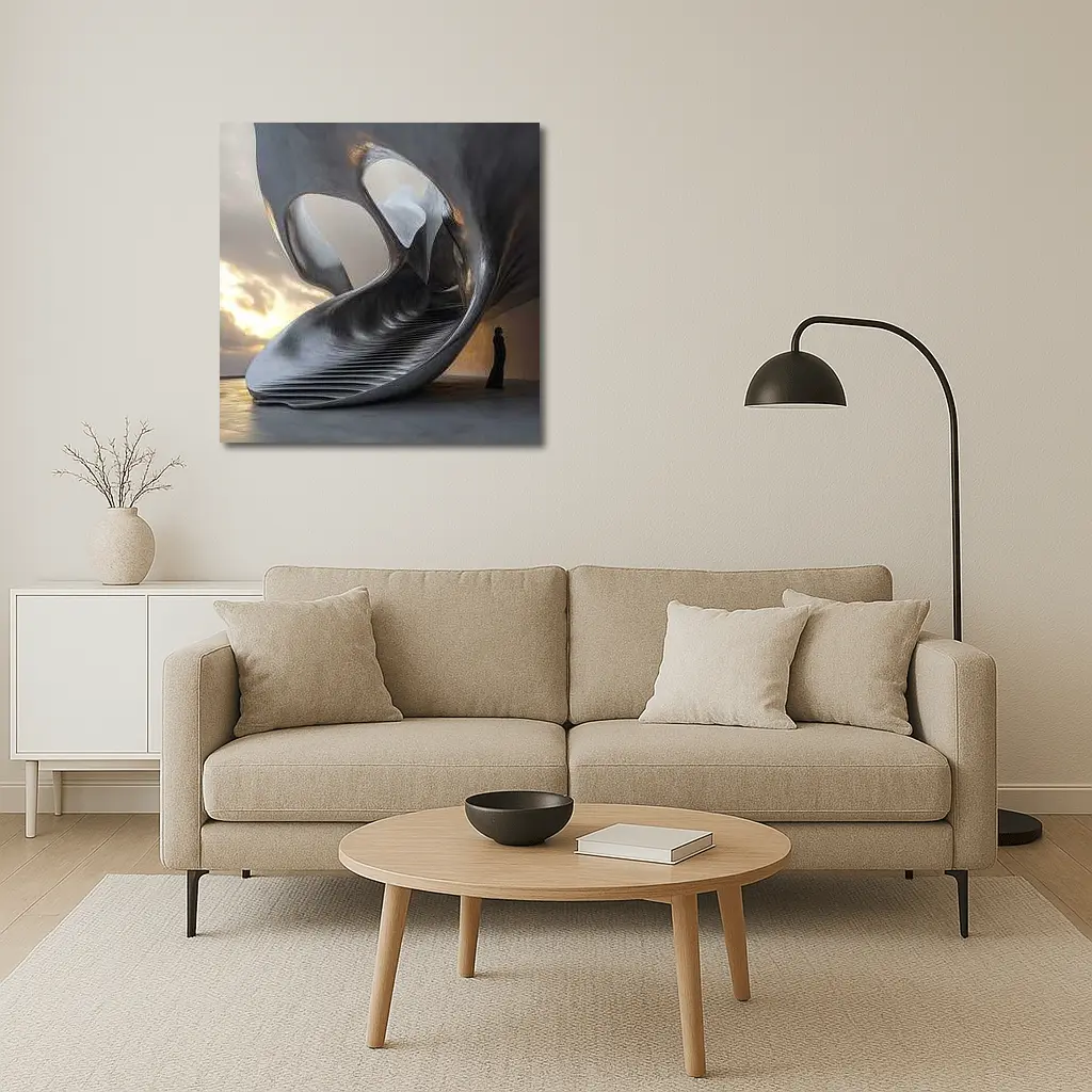 Abstract Sculptural Architecture Human Figure Sunset – Wall Art