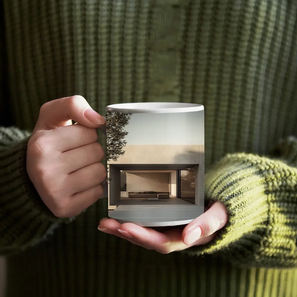 Minimalist Concrete House Open Living Space – Mugs