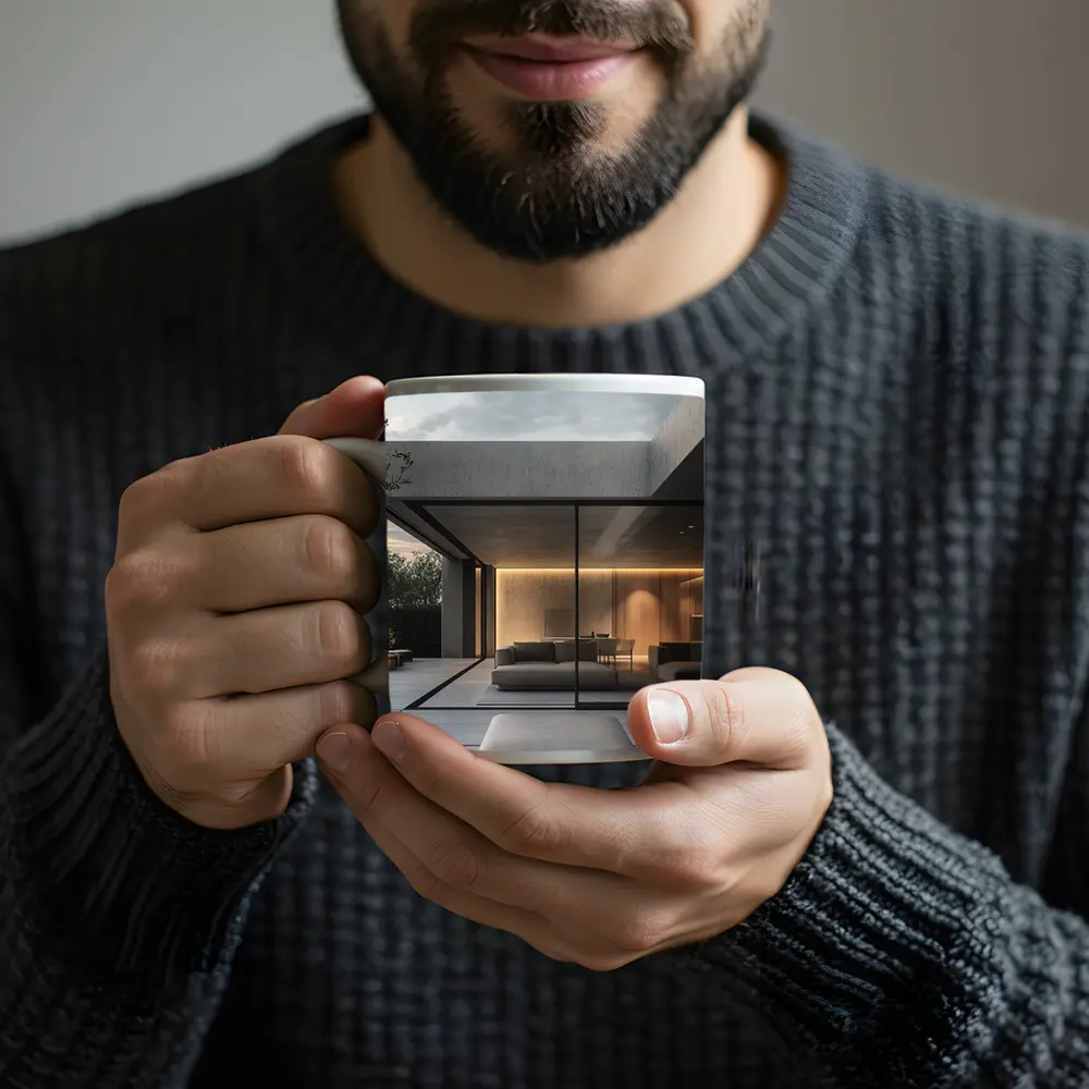 Minimalist Concrete Home Open Living Space – Mugs