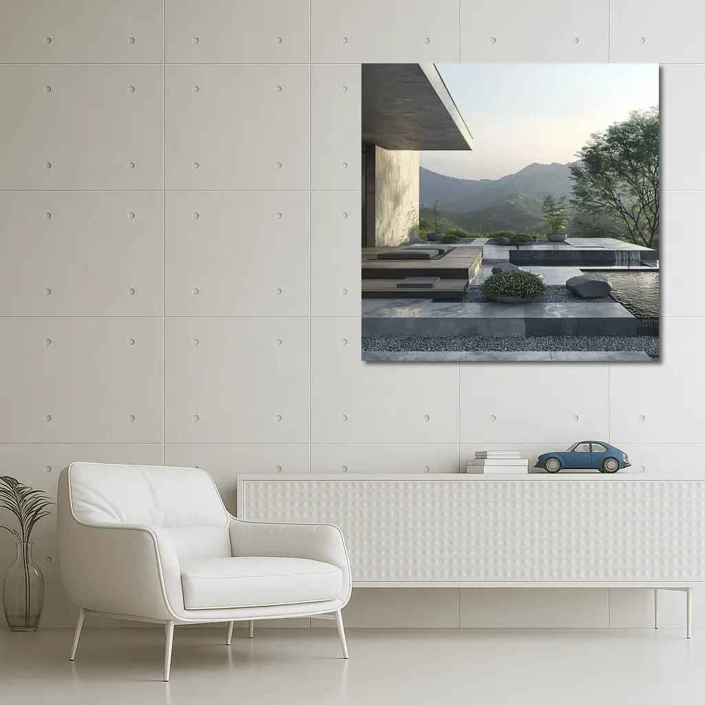 Minimalist Concrete Terrace Mountain Landscape View – Wall Art