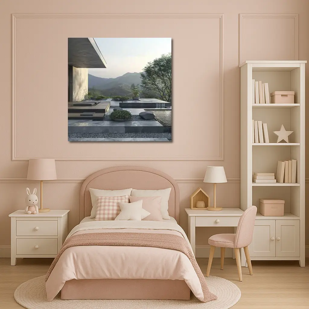 Minimalist Concrete Terrace Mountain Landscape View – Wall Art