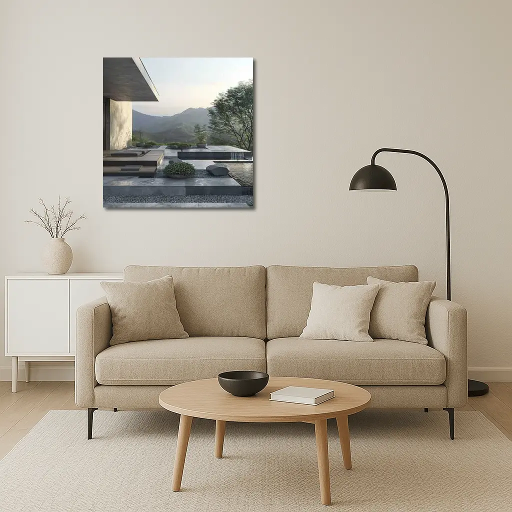 Minimalist Concrete Terrace Mountain Landscape View – Wall Art