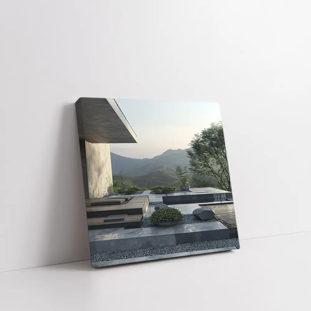 Minimalist Concrete Terrace Mountain Landscape View – Wall Art