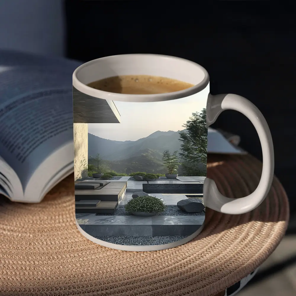 Minimalist Concrete Terrace Mountain Landscape View – Mugs