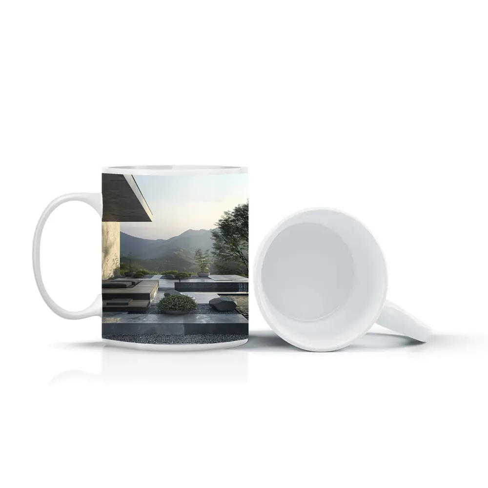 Minimalist Concrete Terrace Mountain Landscape View – Mugs